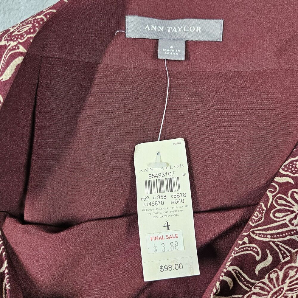 Ann Taylor Silk Skirt Set Womens Size 8 Top & 4‎ Skirt Sleeveless Wine Career - Picture 14 of 16